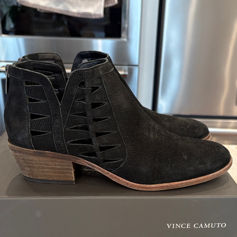 Vince Camuto Suede Black Ankle Boots with cutouts on the sides - Picture 6 of 10
